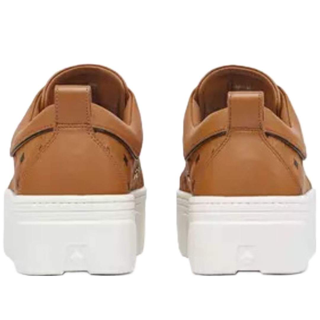 MCM SKYWARD PLATFORM SNEAKERS IN VISETOS COGNAC