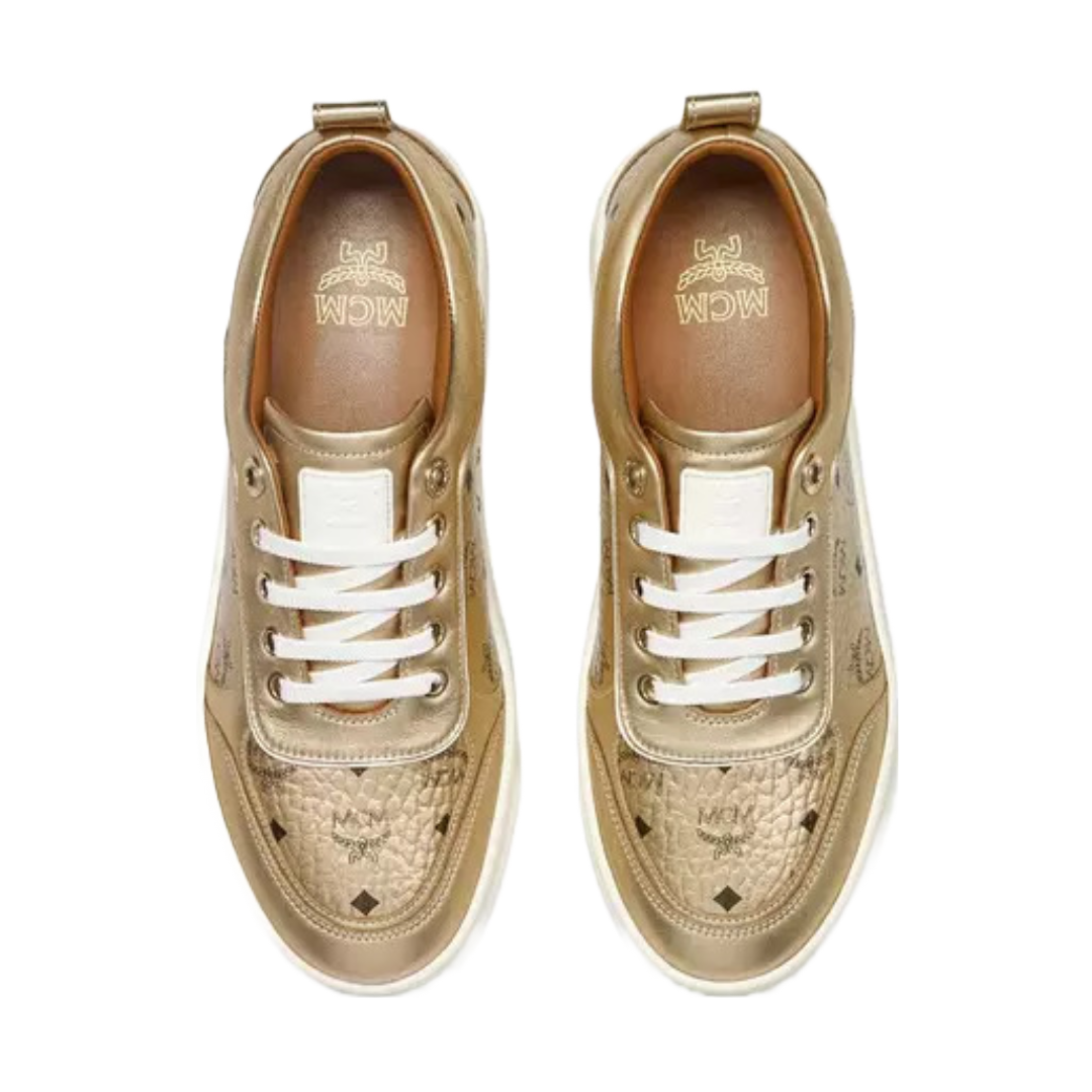 MCM SKYWARD PLATFORM SNEAKERS IN VISETOS GOLD