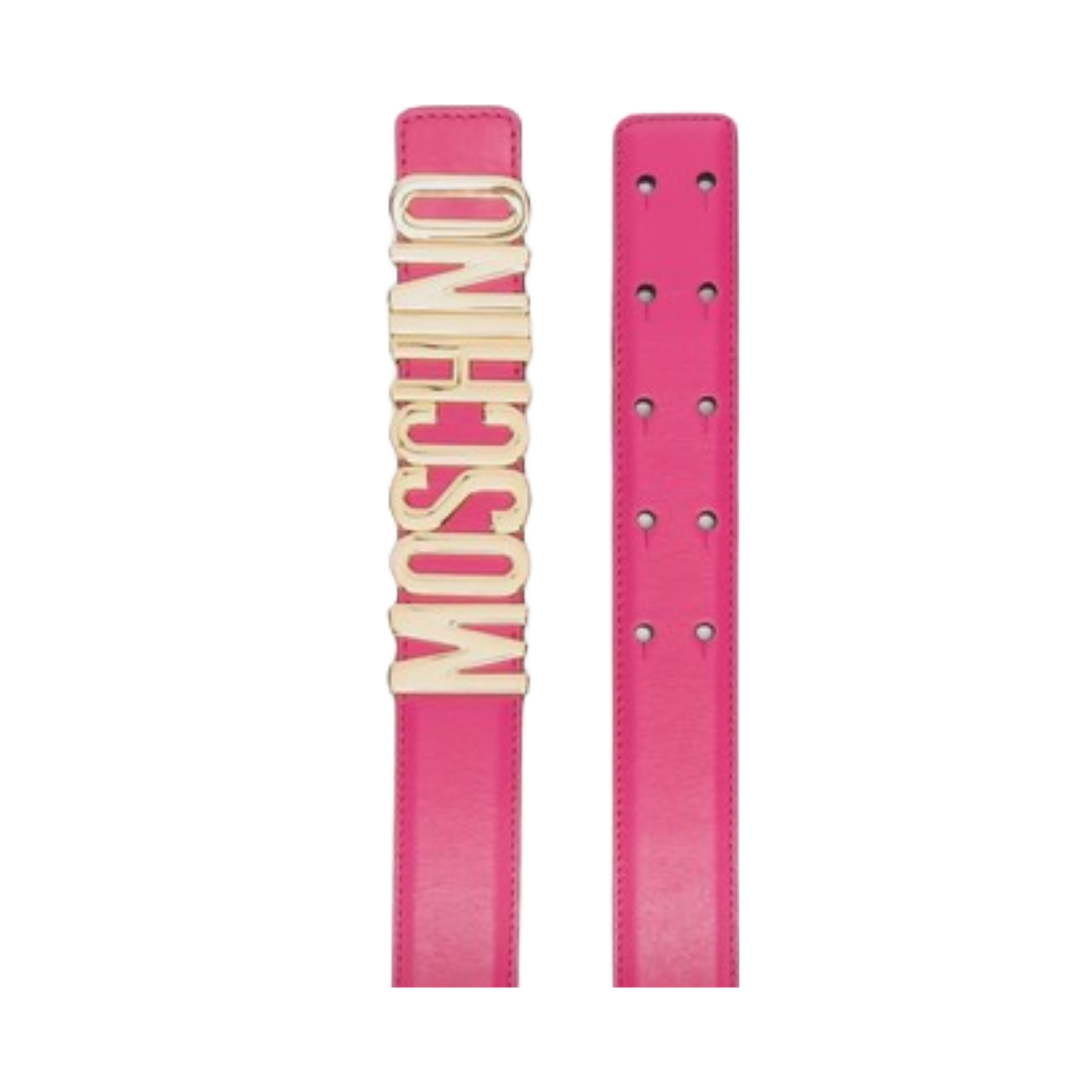 MOSCHINO WOMENS FUCHSIA BELT WITH GOLD LOGO