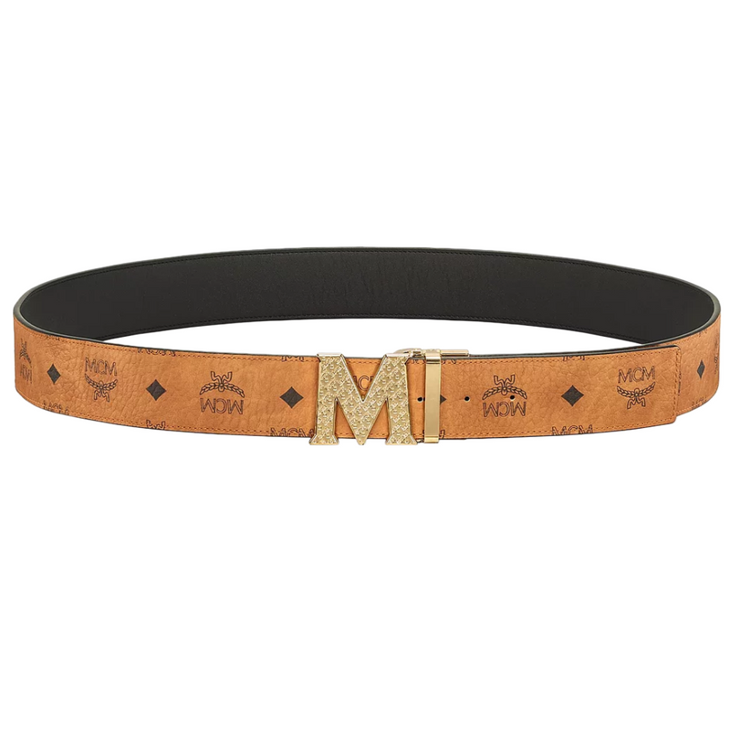 MCM M Reversible Belt Visetos Cognac/Red in Coated Canvas/Leather with  Silver-tone - US