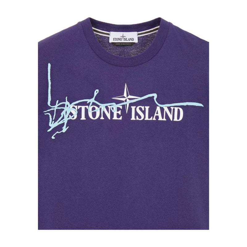 STONE ISLAND 2NS80 30/1 COTTON JERSEY 'INK TWO' PRINT ROYAL BLUE