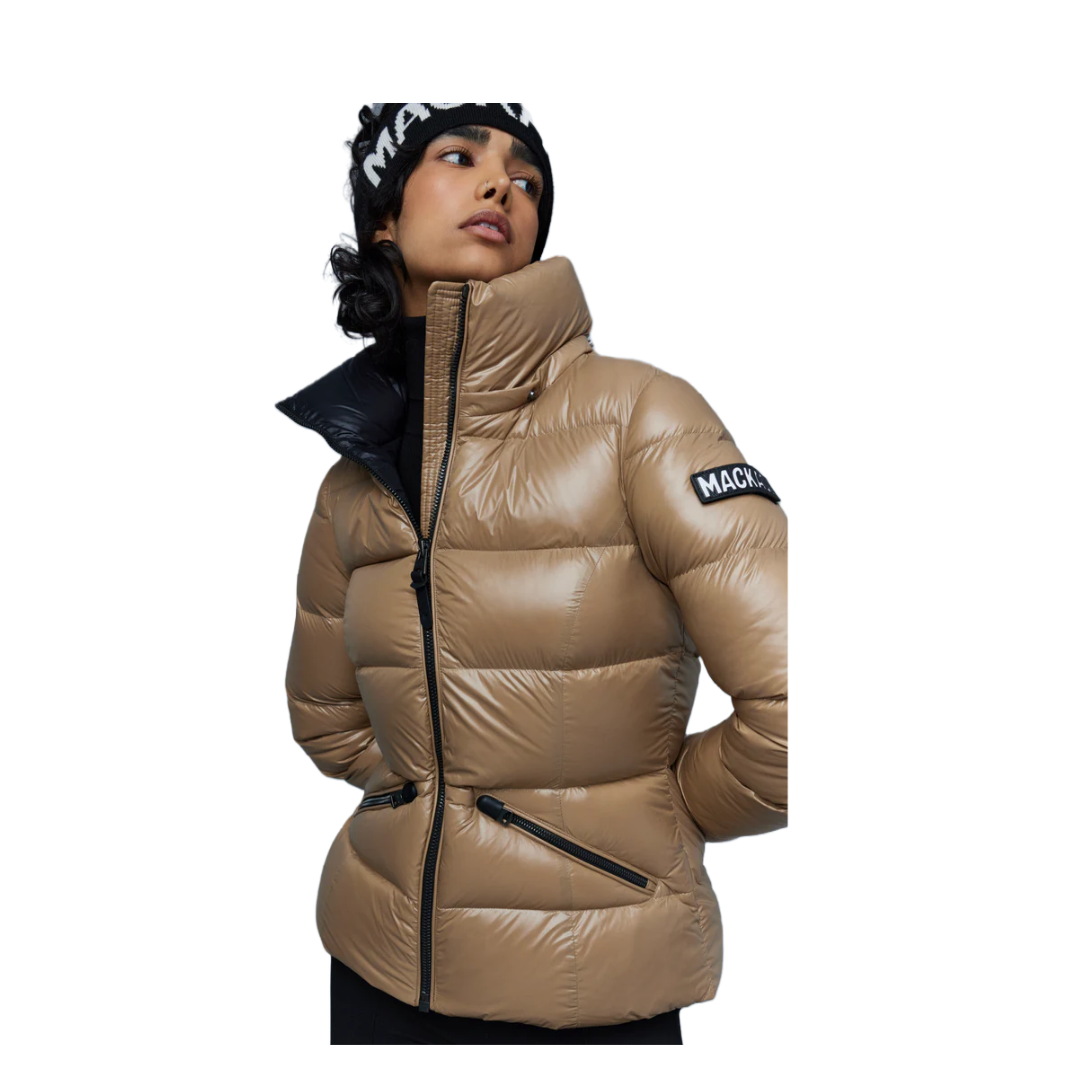 MACKAGE MADALYN LUSTROUS LIGHT DOWN JACKET WITH HOOD CARAMEL