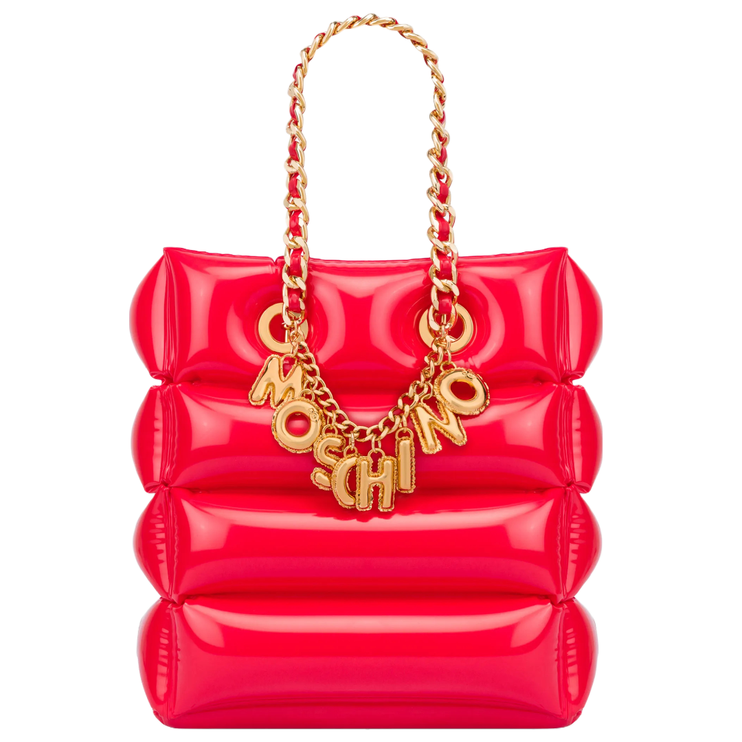 MOSCHINO LETTERING CHARM INFLATABLE SHOPPER RED