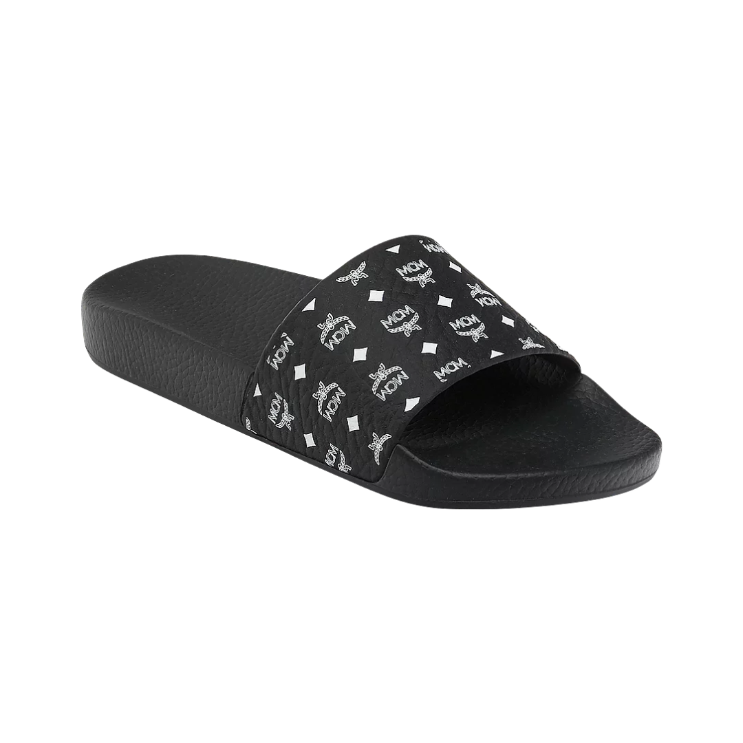 MCM WOMENS MONOGRAM PRINT RUBBER SLIDES