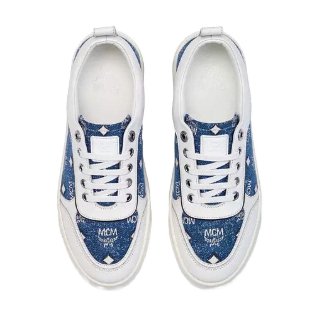 MCM SKYWARD PLATFORM SNEAKERS IN VINTAGE DENIM JACQUARD