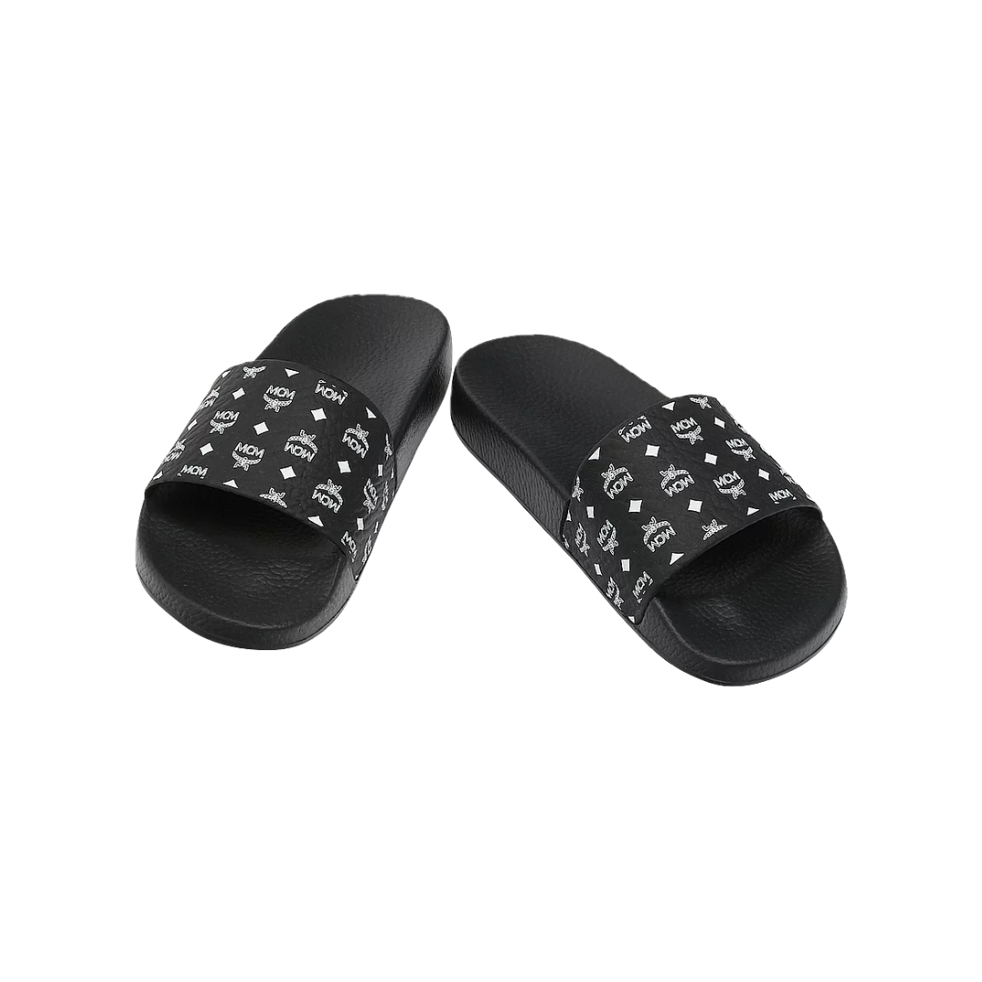 MCM WOMENS MONOGRAM PRINT RUBBER SLIDES