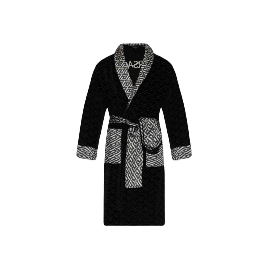 VERSACE LA GRECA BATHROBE BLACK/GRAY