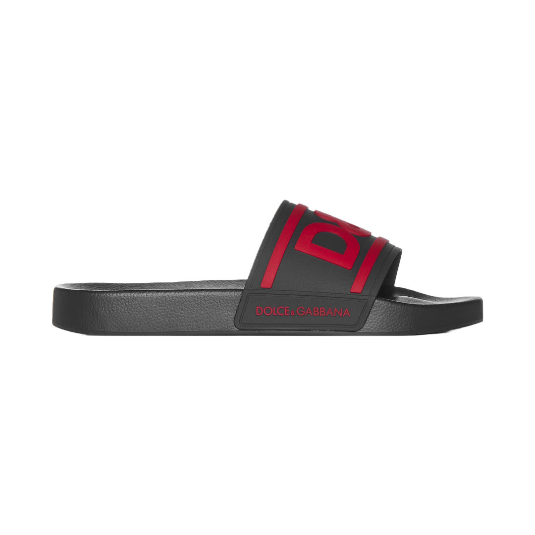 DOLCE & GABBANA RUBBER SLIDES BLACK/RED