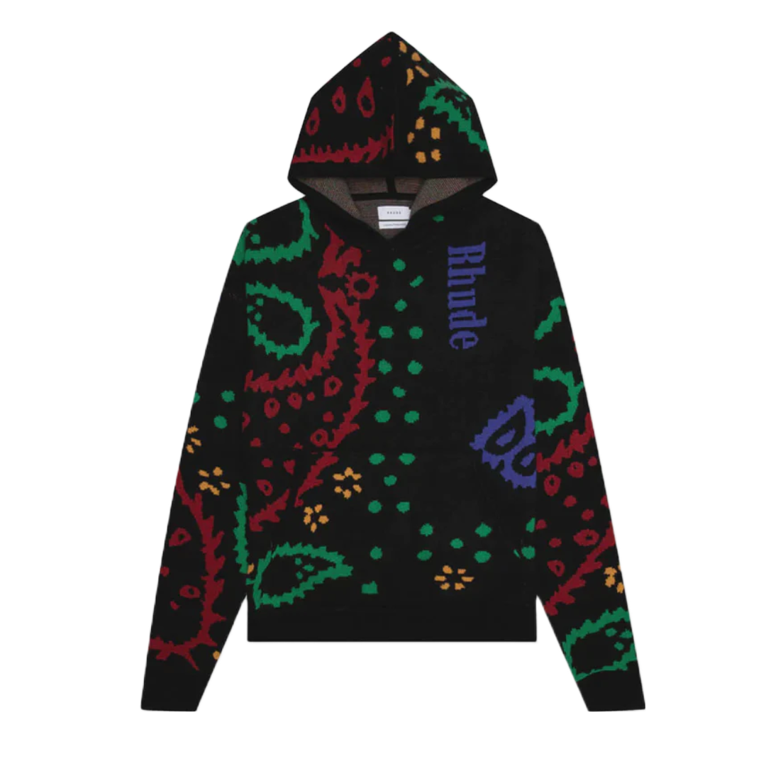 RHUDE KNIT HOODIE BLACK/RED