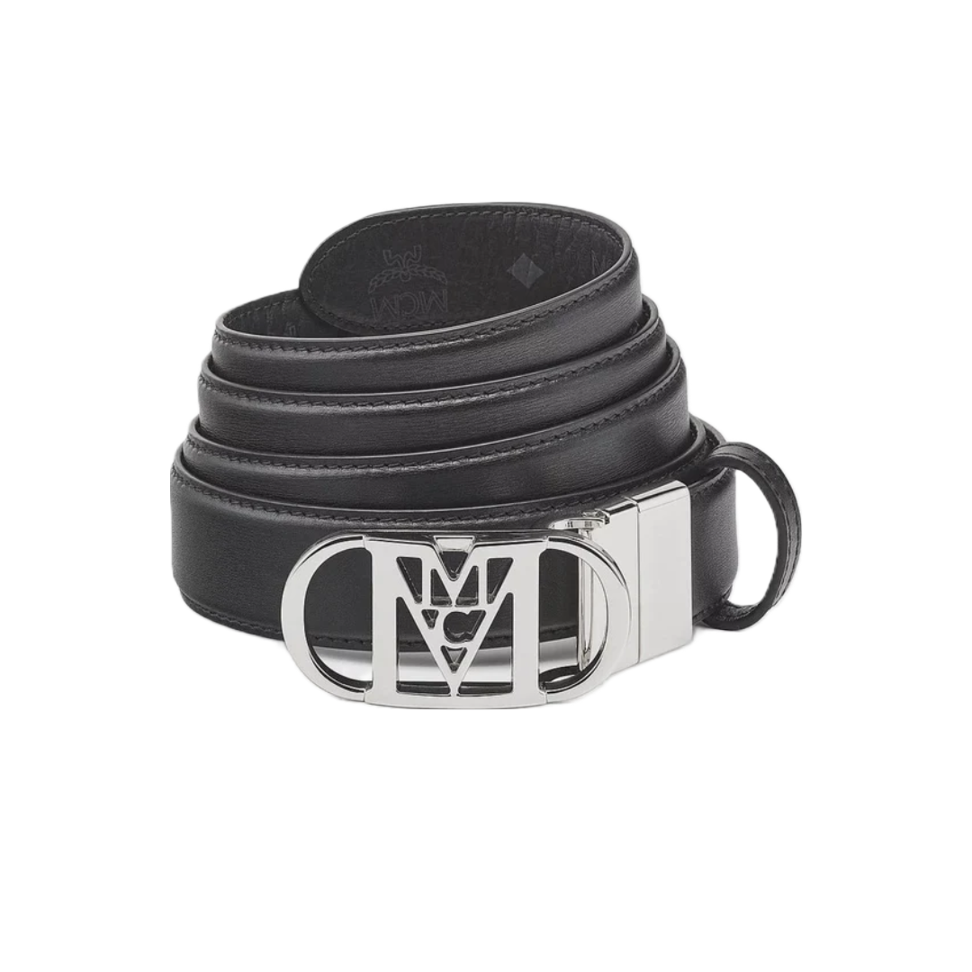 MCM MODE TRAVIA REVERSIBLE BELT 1" IN EMBOSSED LEATHER BLACK