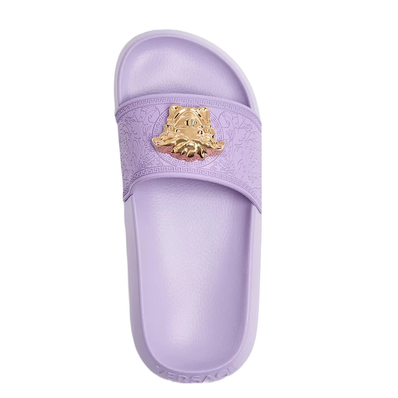 VERSACE WOMENS PALAZZO SLIDES BABY VIOLET/GOLD