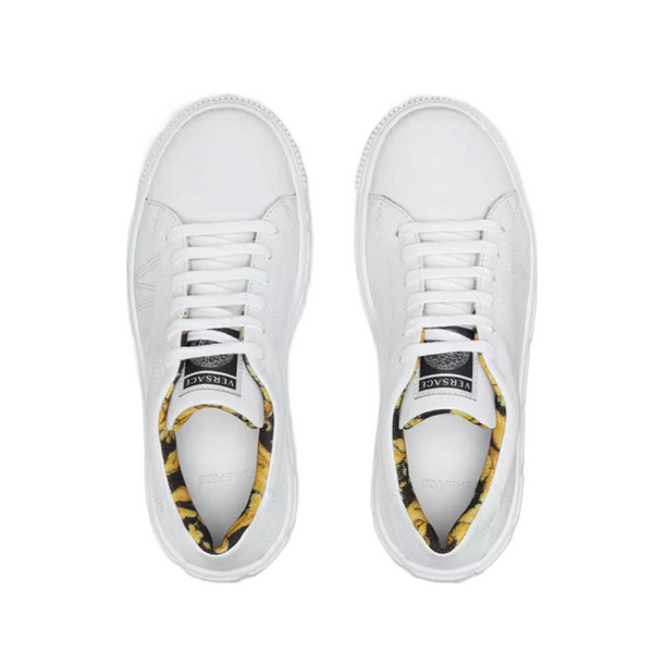 VERSACE LOGO GRECA BIG KIDS SNEAKERS WHITE/GOLD