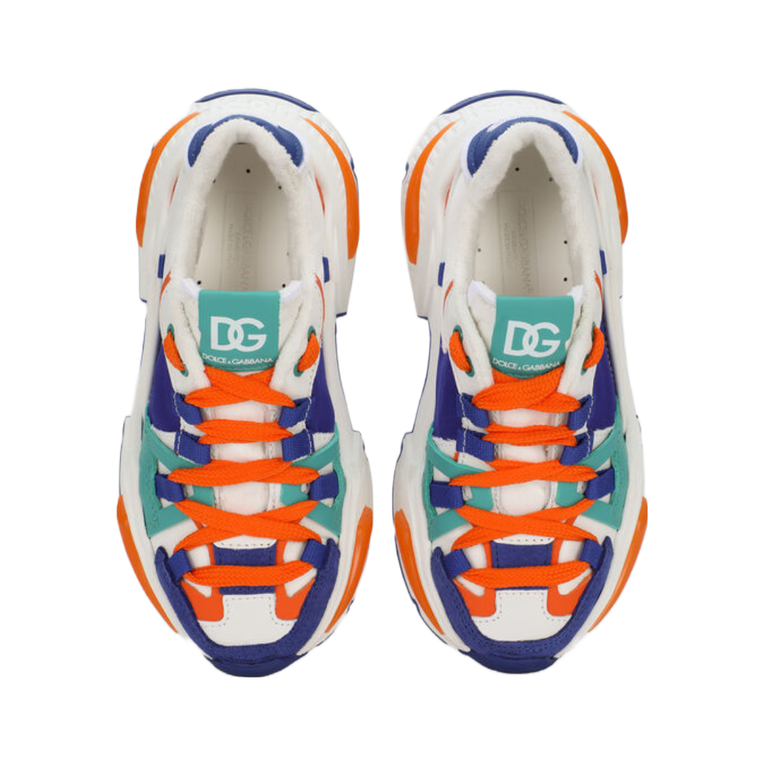 DOLCE AND GABBANA KIDS TODDLER MIXED MATERIAL AIRMASTER SNEAKERS BLUE/ORANGE/WHITE