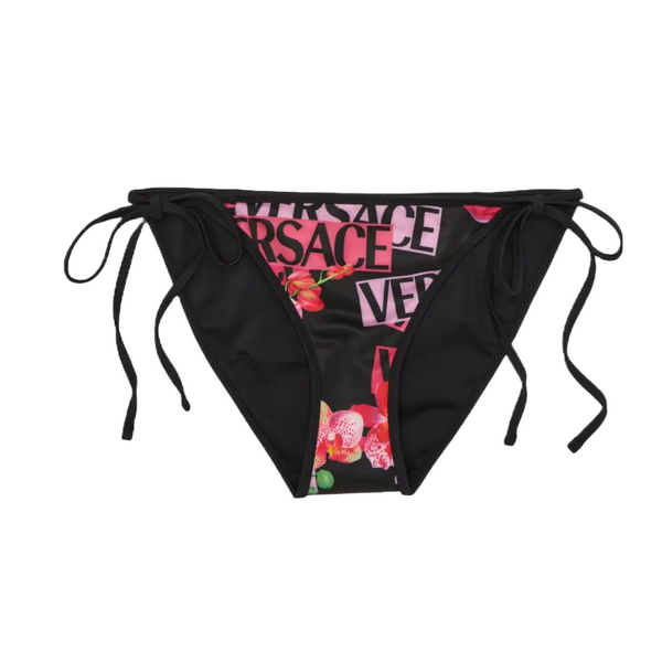 VERSACE REVERSIBLE LOGO ORCHID BIKINI BOTTOMS BLACK/PINK