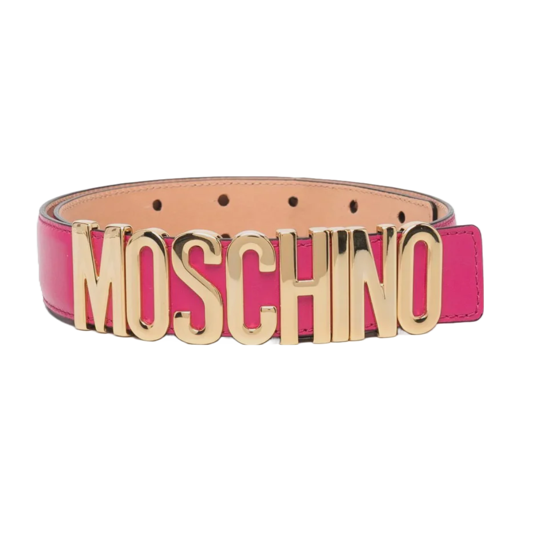 MOSCHINO WOMENS FUCHSIA BELT WITH GOLD LOGO