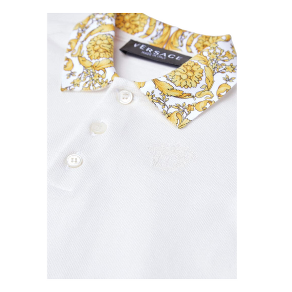 VERSACE BAROCCO BIG KIDS POLO SHIRT WHITE/GOLD