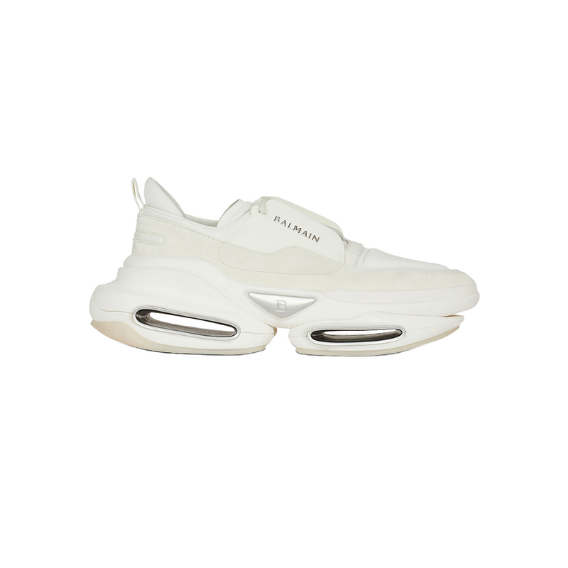BALMAIN B-BOLD LOW-TOP TRAINERS IN NEOPRENE AND SUAED OFFWHITE