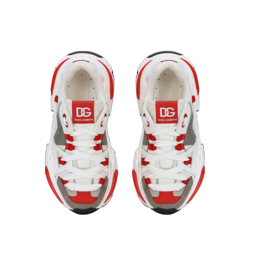 DOLCE AND GABBANA KIDS TODDLER MIXED MATERIAL AIRMASTER SNEAKERS WHITE/GREY/RED