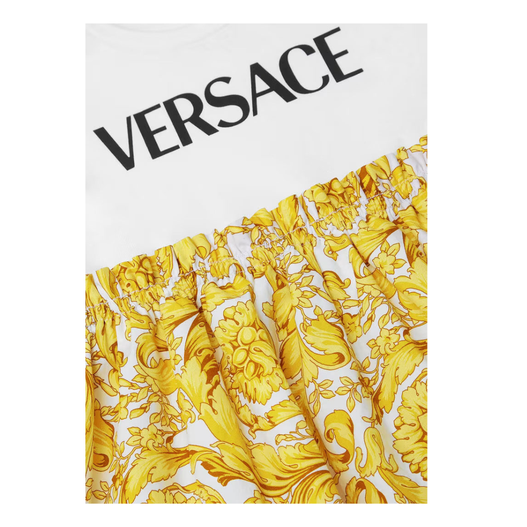 KIDS VERSACE BAROCCO TODDLER T-SHIRT DRESS WHITE/GOLD