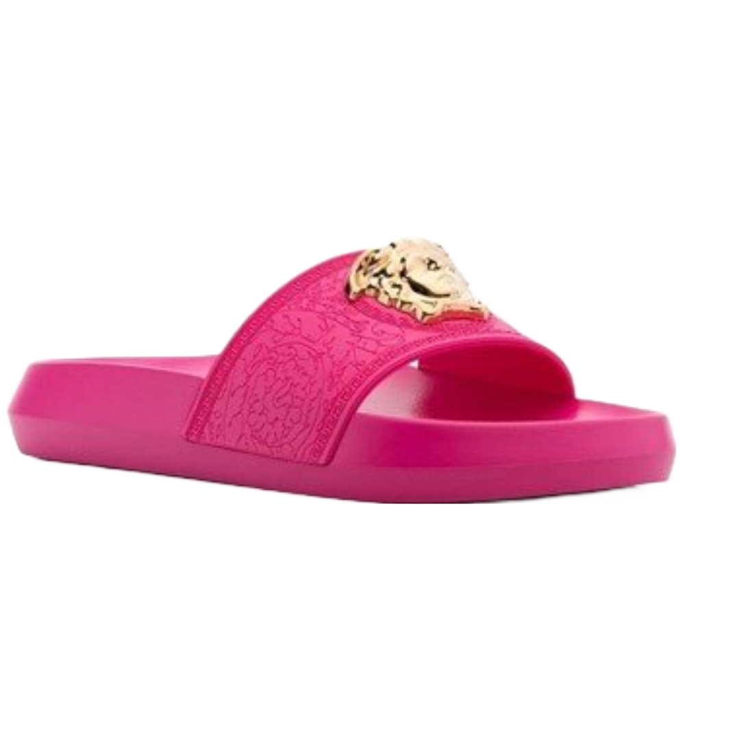 VERSACE PALAZZO POOL SLIDES FUSCHIA/GOLD