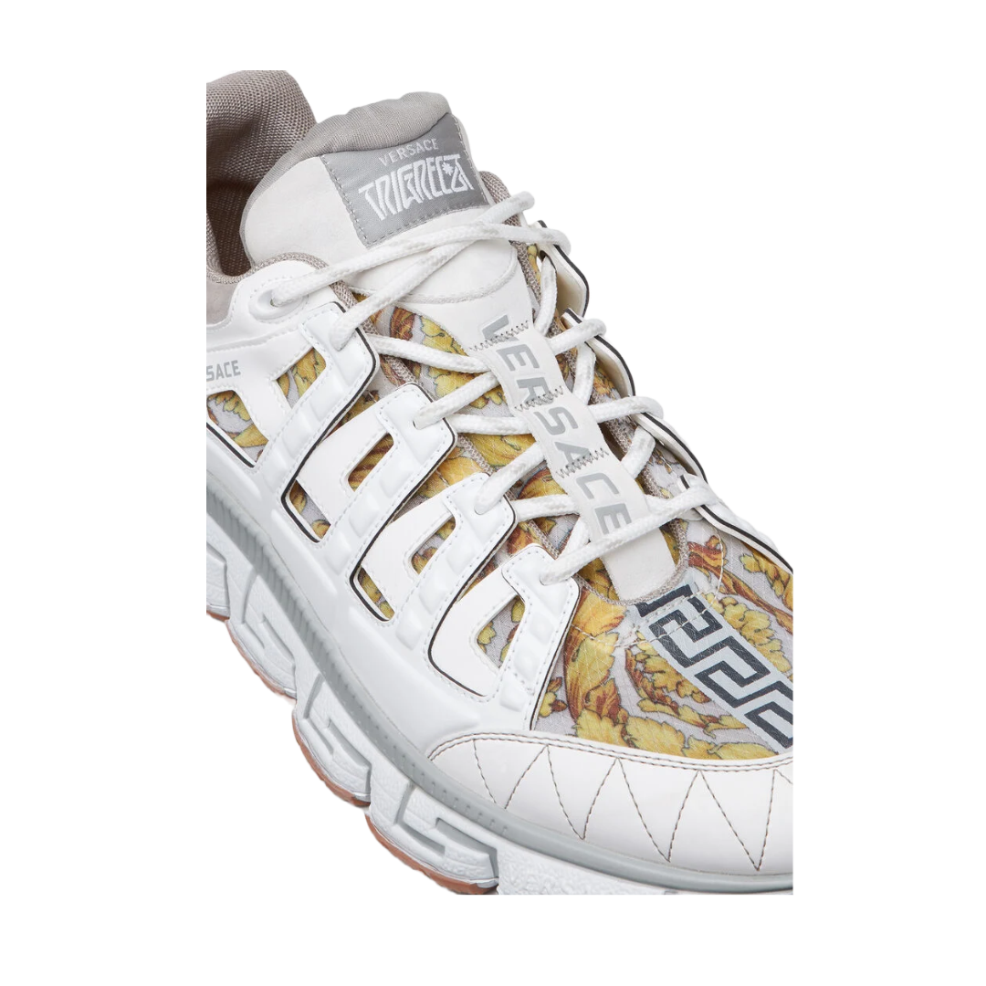 VERSACE WOMENS TRIGRECA SNEAKERS WHITE/SILVER/GOLD