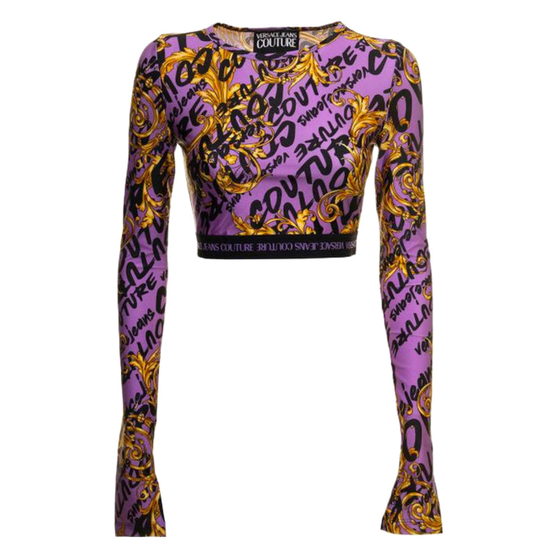 Versace Jeans Couture Long Sleeve Logo-Print Crop Top