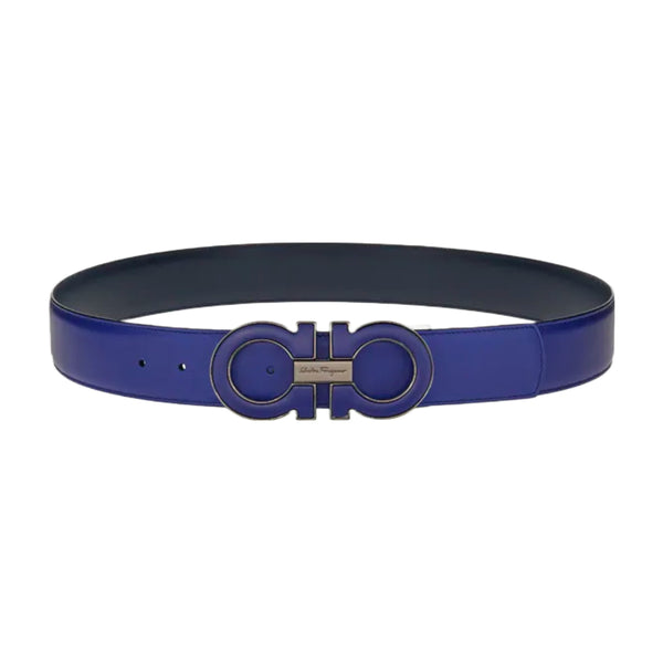 SALVATORE FERRAGAMO REVERSIBLE AND ADJUSTABLE GANCINI BELT BLUE