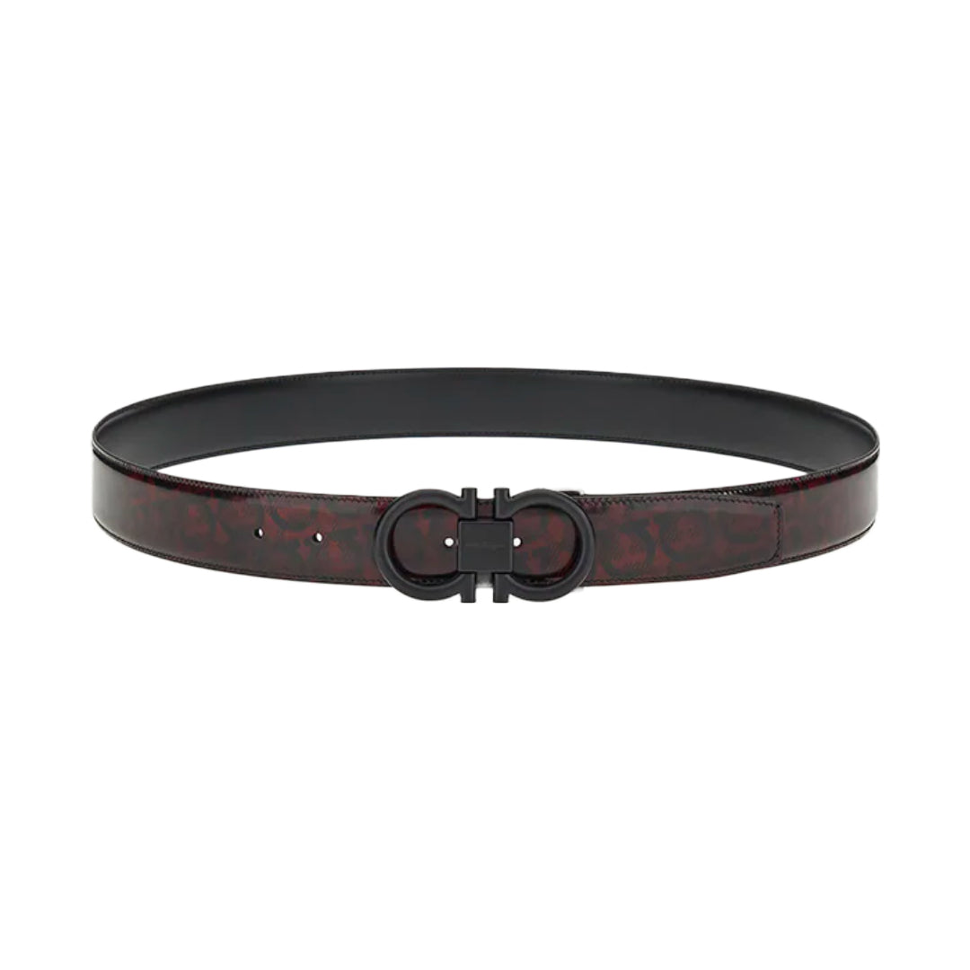 SALVATORE FERRAGAMO REVERSIBLE AND ADJUSTABLE GANCINI BELT RED/BLACK