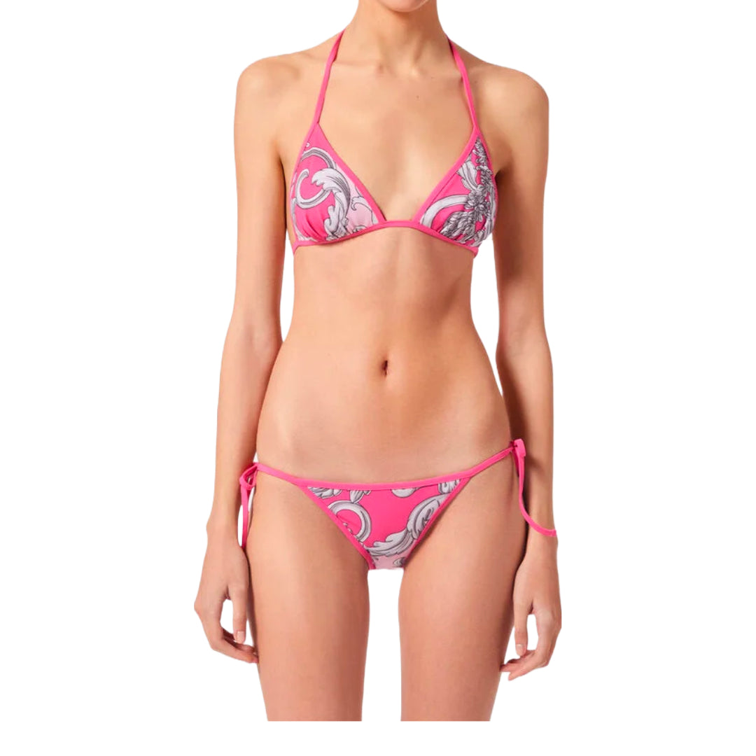 VERSACE SILVER BAROQUE REVERSIBLE BIKINI BOTTOMS FUXIA/ROSE