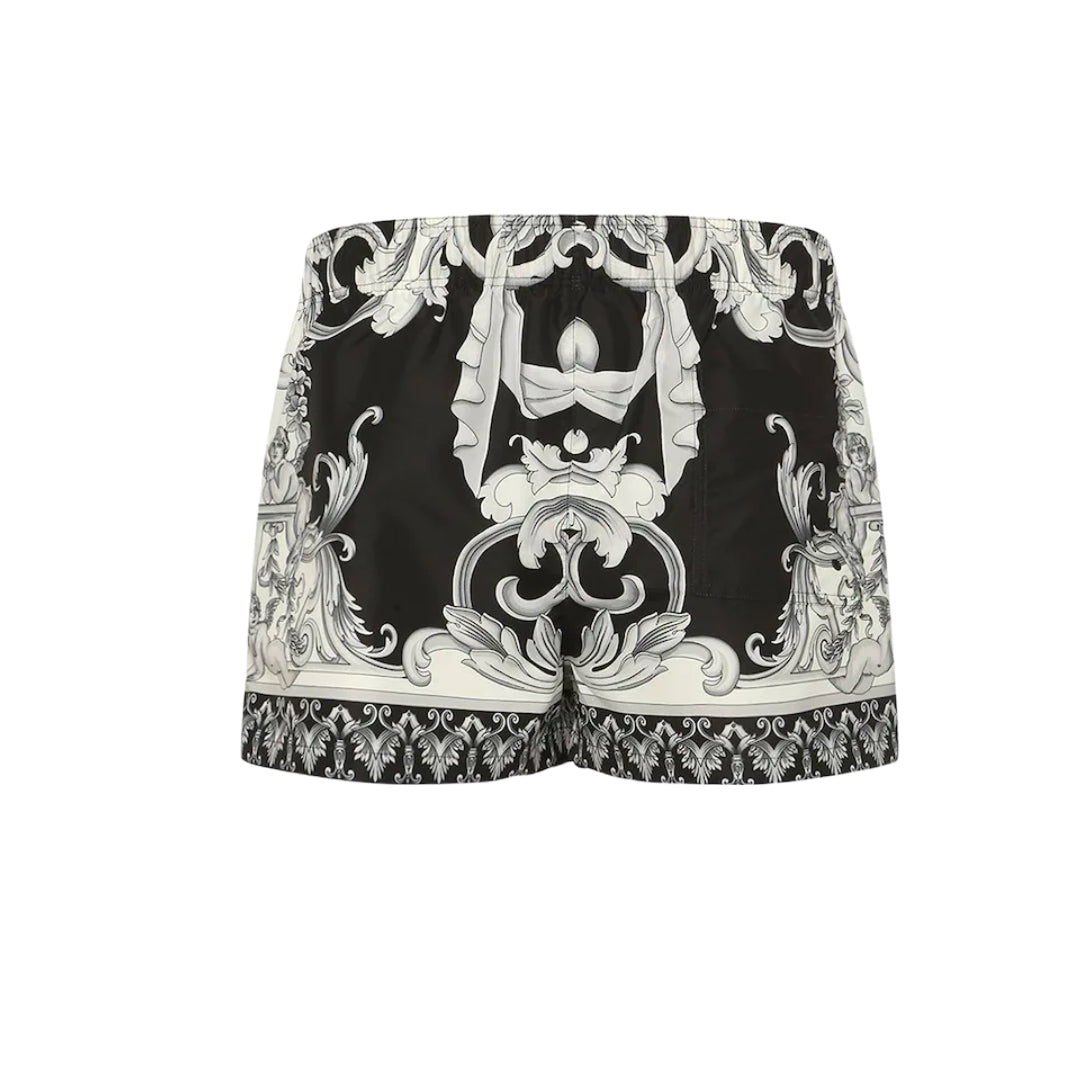 VERSACE SILVER BAROQUE BOARDSHORTS BLACK/WHITE