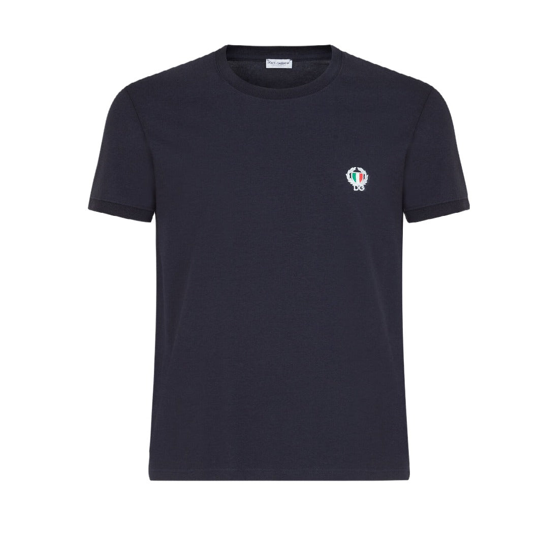 DOLCE & GABBANA MENS ROUND NECK T-SHIRT  BLUE NAVY BUE