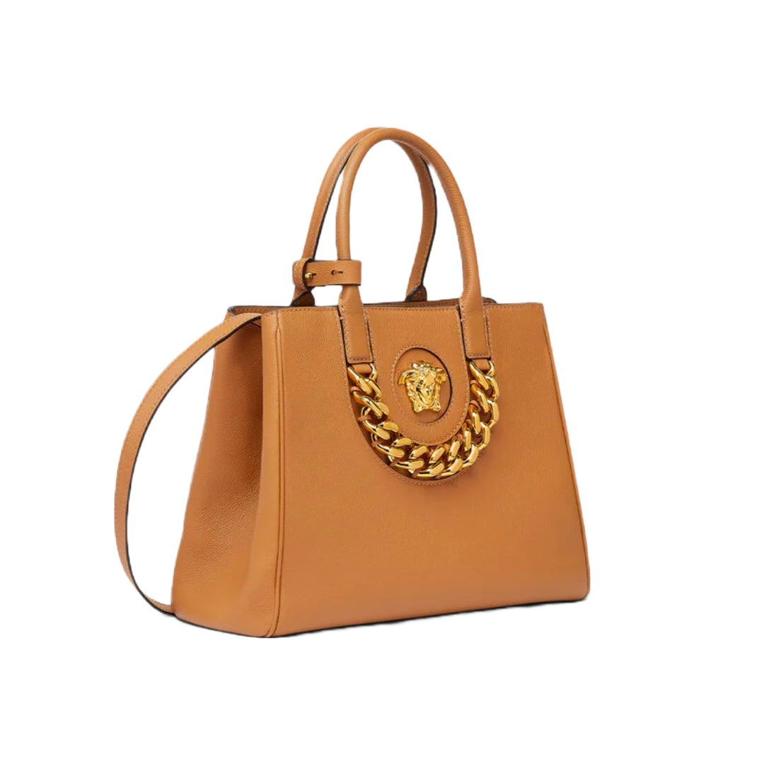 VERSACE LA MEDUSA LA MEDUSA MEDIUM TOTE BAG BROWN/GOLD