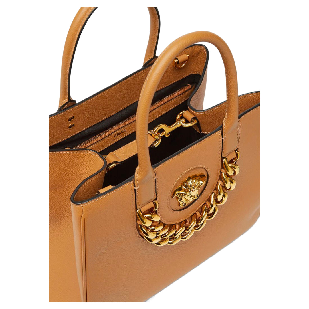 VERSACE LA MEDUSA LA MEDUSA MEDIUM TOTE BAG BROWN/GOLD