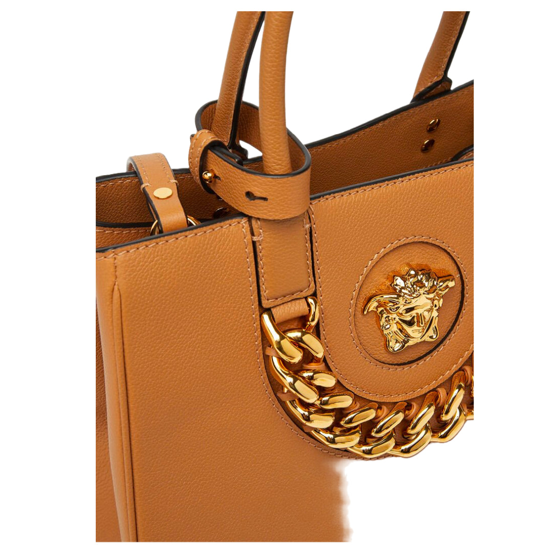 VERSACE LA MEDUSA LA MEDUSA MEDIUM TOTE BAG BROWN/GOLD