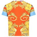 KIDS VERSACE Barocco Goddess Logo T-Shirt in Purple, Orange and Golden