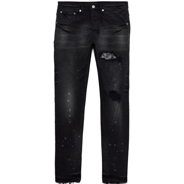 PURPLE BRAND Flocked Painted Wordmark Skinny Jeans