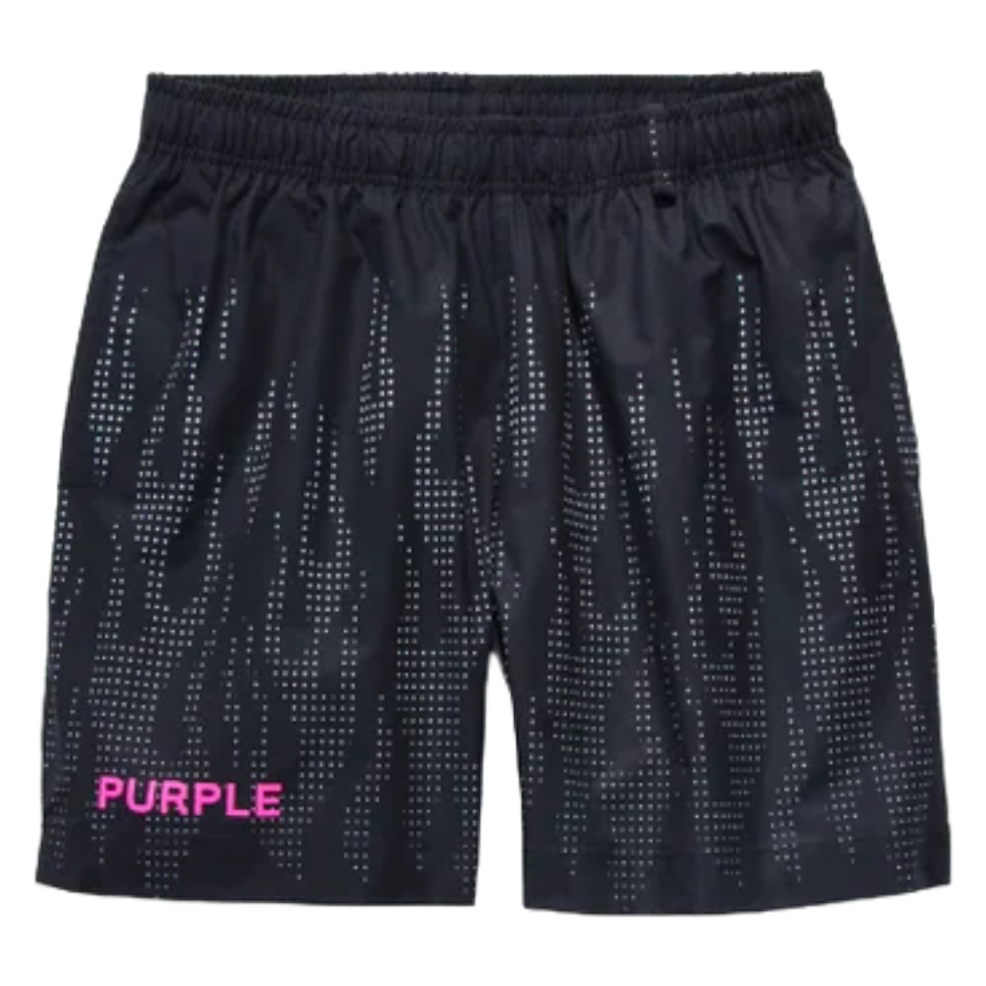 PURPLE BRAND ALL AROUND MESH FLAMES SHORTS BLACK