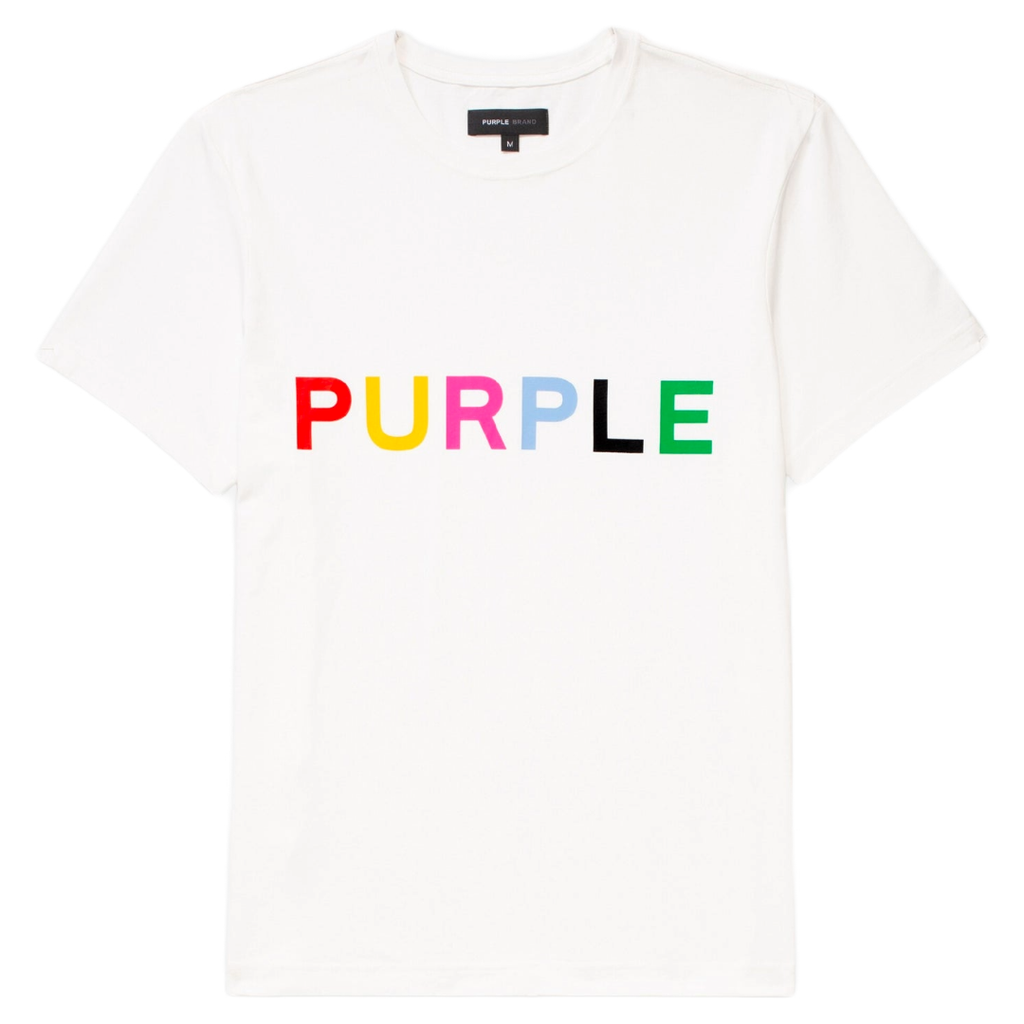 PURPLE BRAND MULTICOLOR LETTER WHITE TEE – Enzo Clothing Store