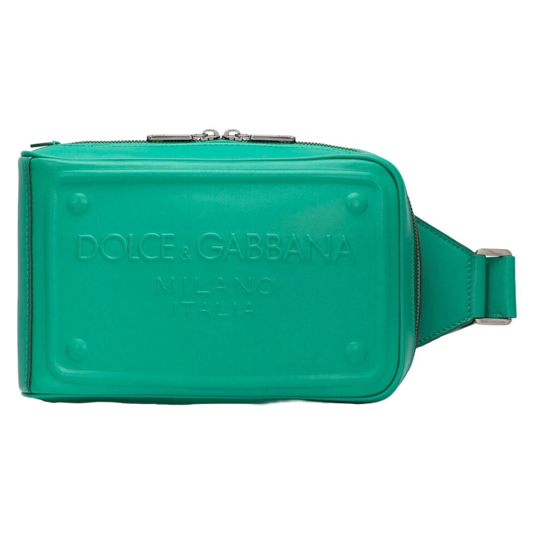 DOLCE & GABBANA CALFSKIN RAISED LOGO BELT BAG EMERALD GREEN