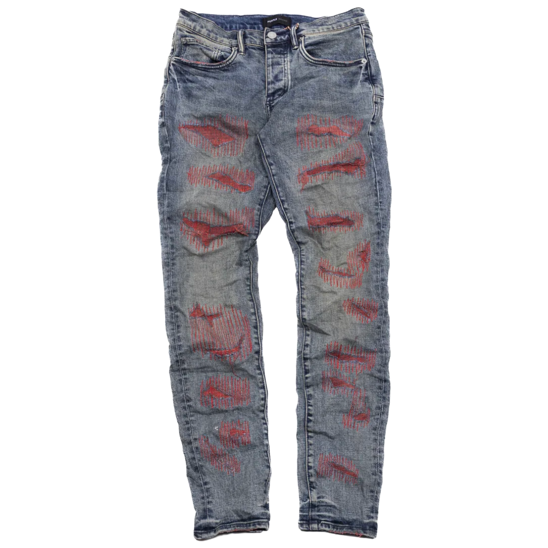 PURPLE BRAND RED WEFT BLOWOUT JEANS INDIGO/RED