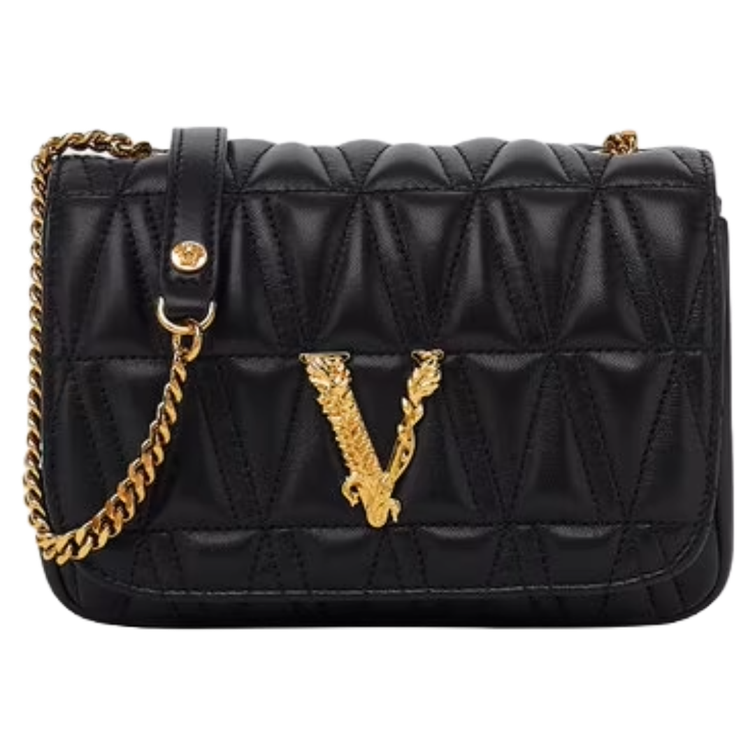 VERSACE SMALL VIRTUS SHOULDER BAG BLACK/GOLD