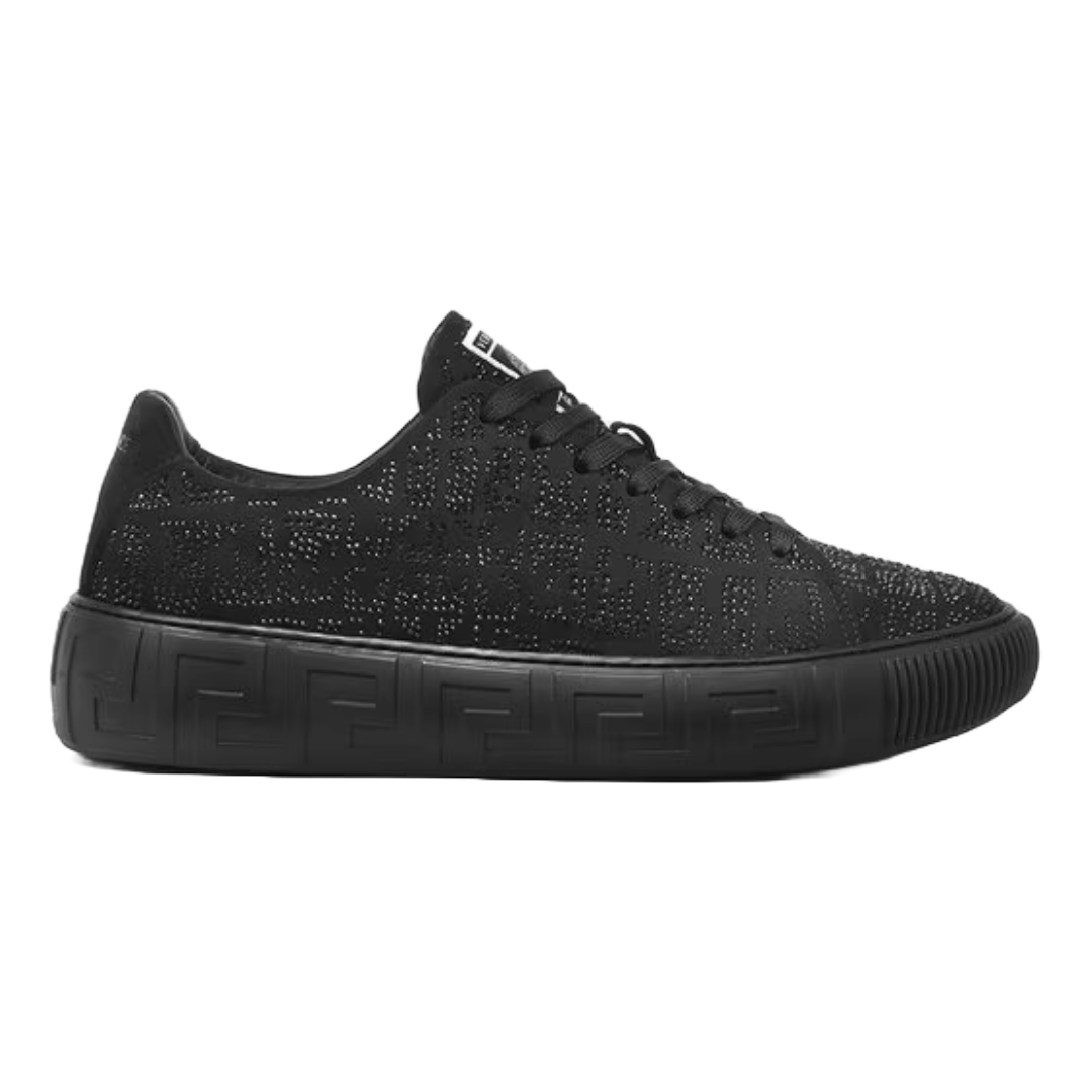 VERSACE MENS GRECA SNEAKER CRYSTAL CROC-EFFECT BLACK