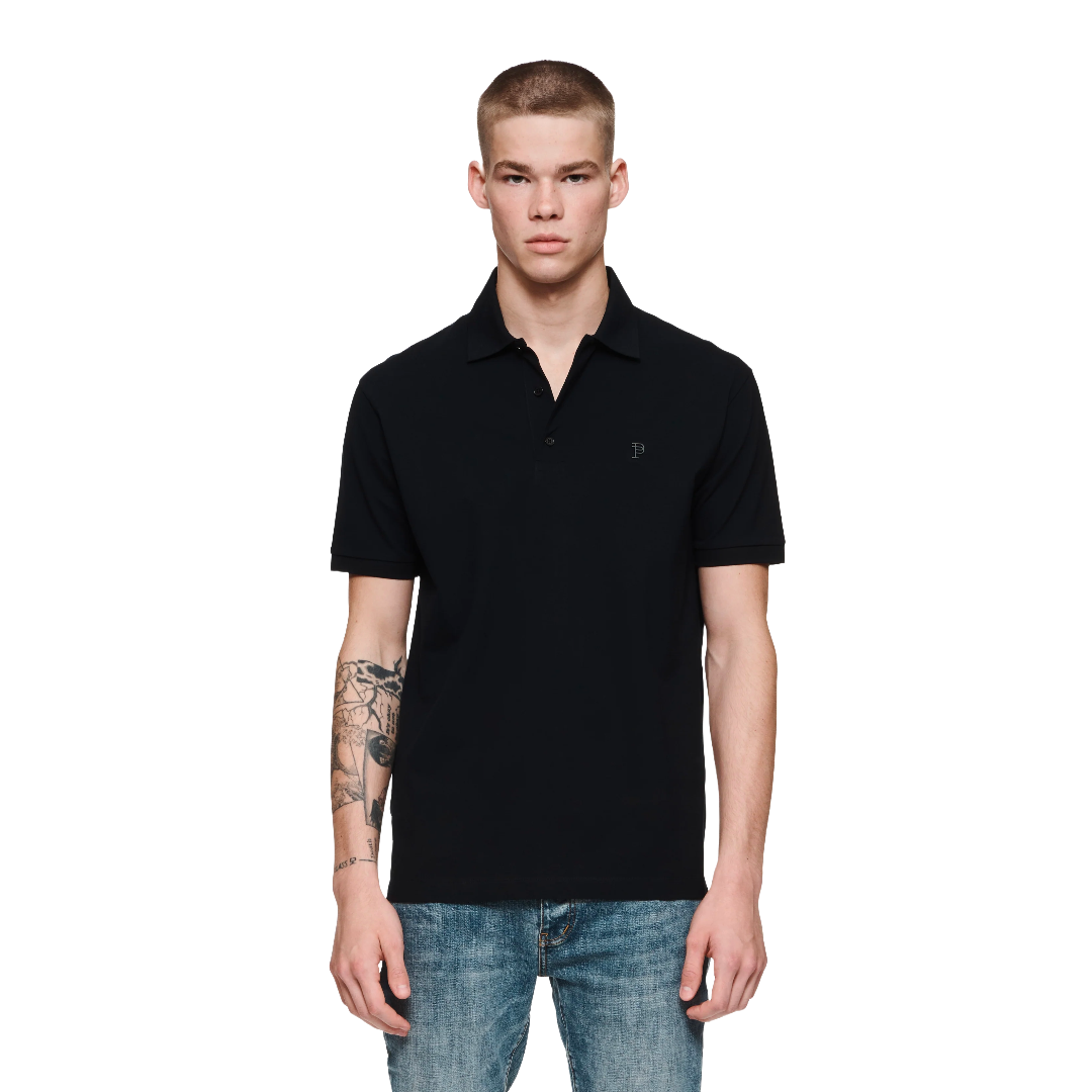 PURPLE BRAND PIQUE KNIT POLO SHIRT BLACK