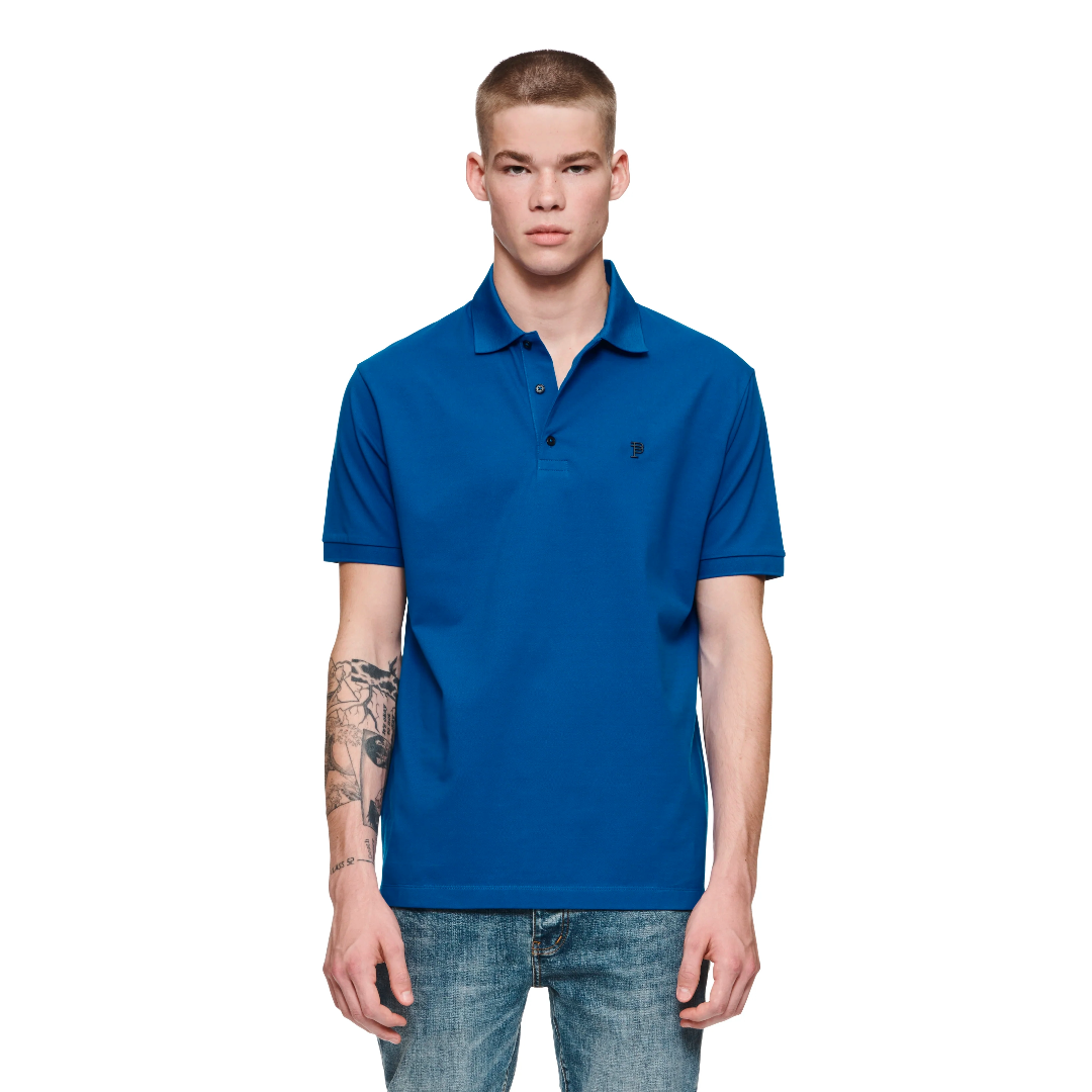 PURPLE BRAND PIQUE KNIT POLO SHIRT BLUE