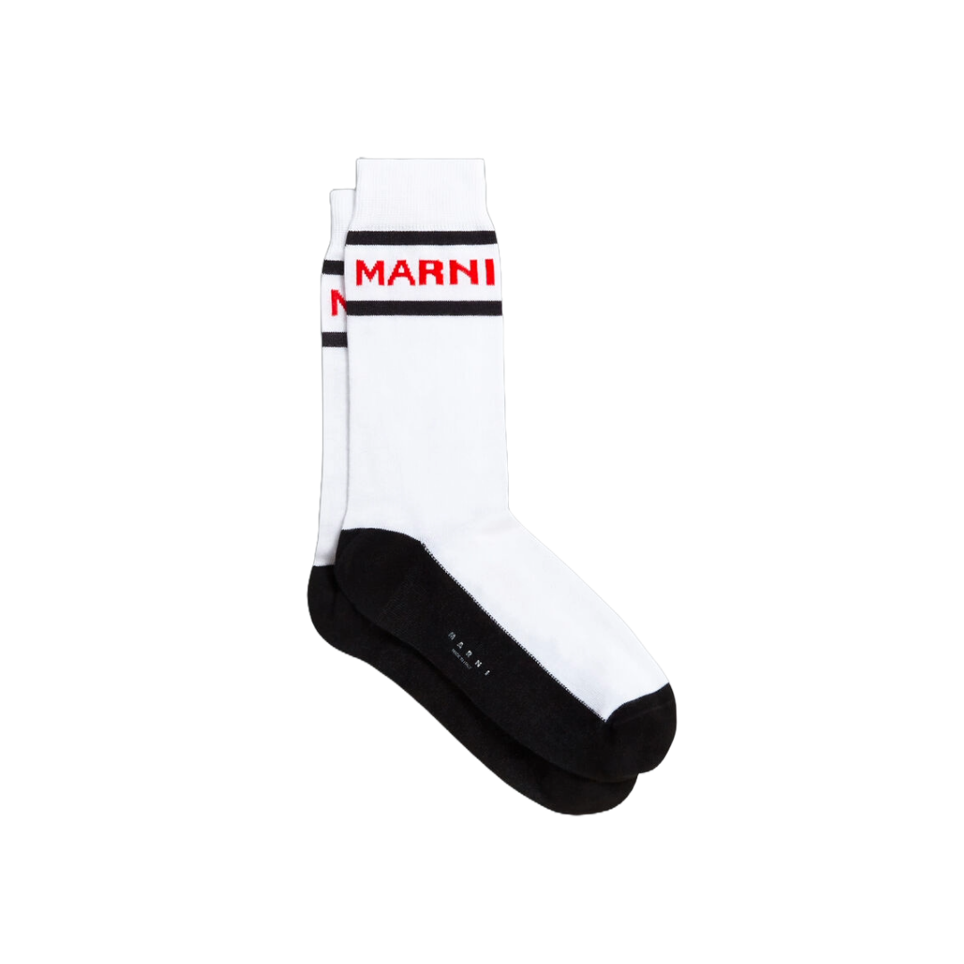 MARNI TECHNO LOGO COTTON GAUGE 18 SOCKS  SLILY WHITE