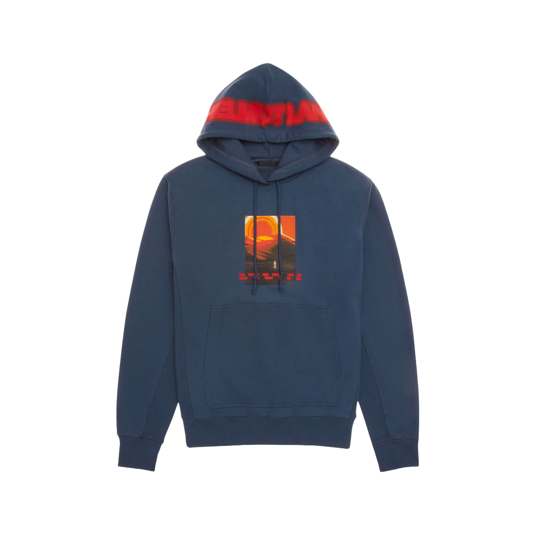 HELMUT LANG SPACE LOGO HOODIE PRUSSIAN BLUE