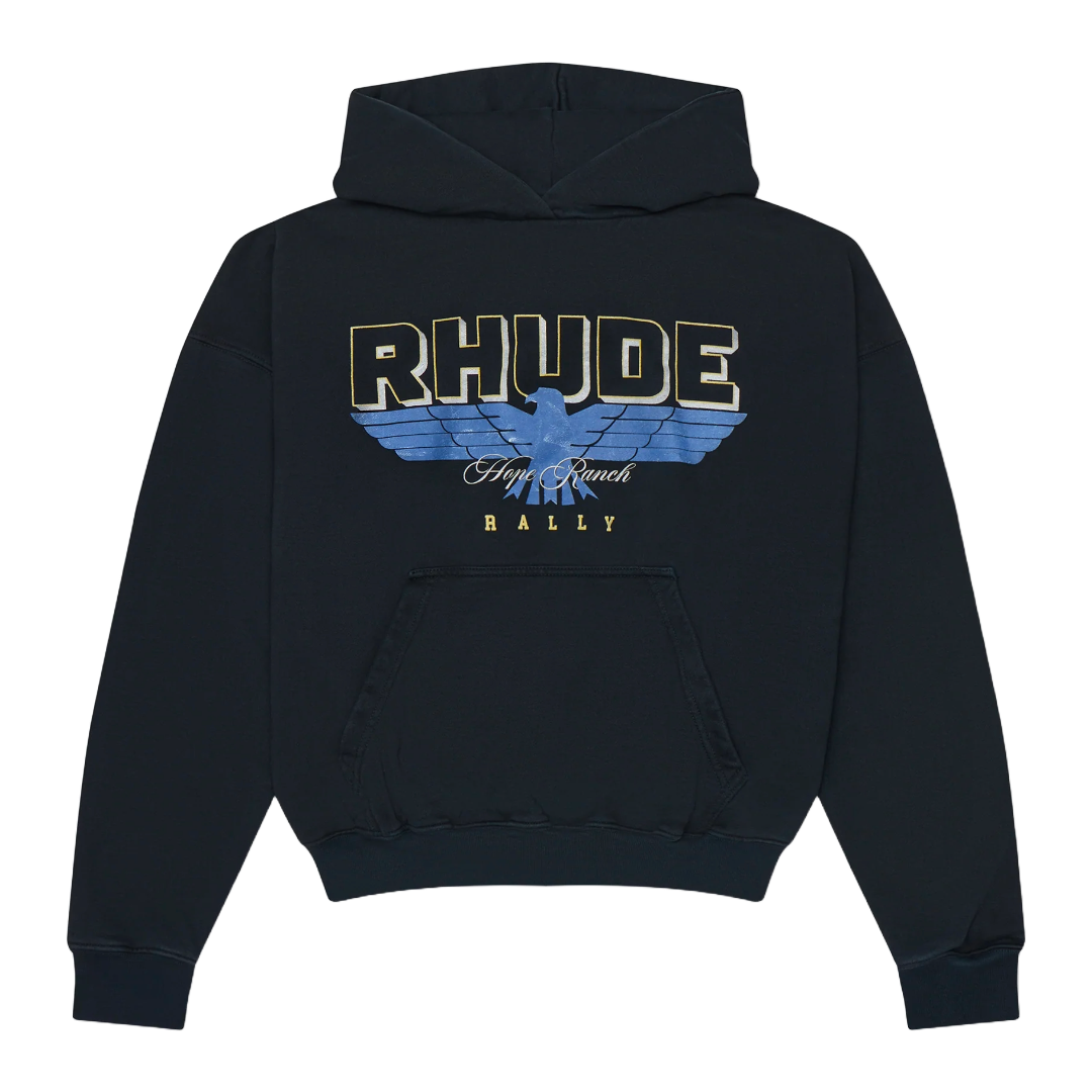 RHUDE HOPE RANCH TERRY HOODIE VTG BLACK/BLUE