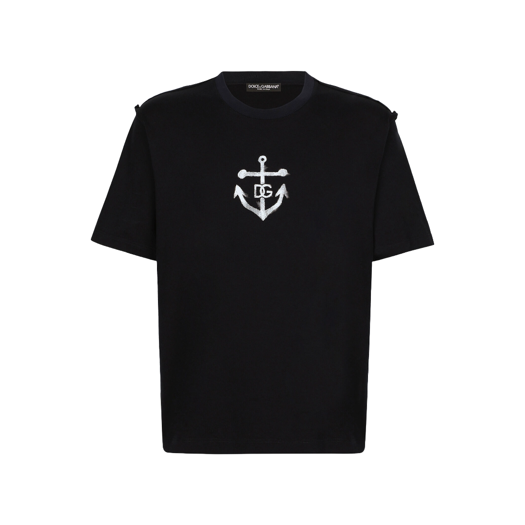 DOLCE & GABBANA MARINA-PRINT T-SHIRT NAVY