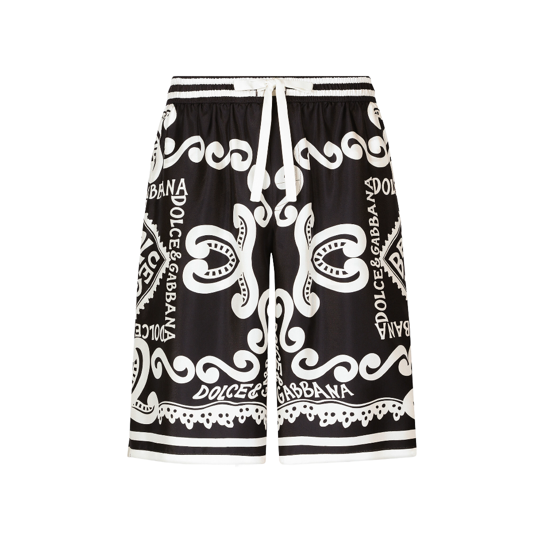 DOLCE & GBBANA MARINA-PRINT SILK TWILL SHORTS BLUE