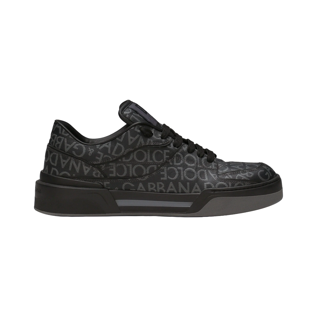 DOLCE & GABBANA COATED JACQUARD NEW ROMA SNEAKERS BLACK/GREY